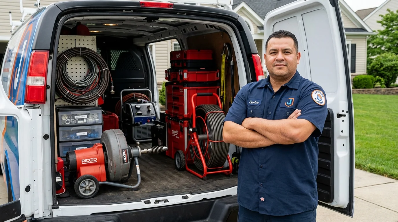 Professional drain cleaning equipment and Johns Plumbing LLC plumber in Millbury