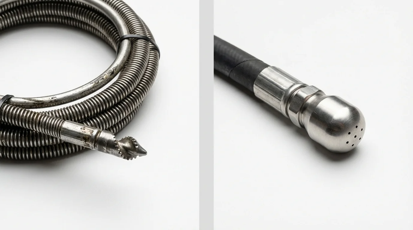 Drain snake cable and hydro jetting nozzle used for drain cleaning in Millbury, OH